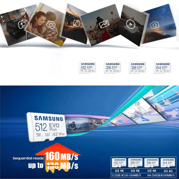 SAMSUNG-Carte mémoire d'origine, 64 Go, U1, 128 Go, 256 Go, 512 Go, SDXC, Micro SD, Cartes Flash TF MicroSD, UHS-1 U3, 4K pour téléphone, Drone, Appareil photo – Image 4